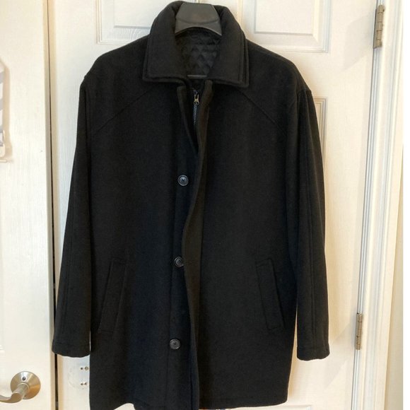 Wool blend coat for men with warm lining and double collar. - Picture 1 of 9